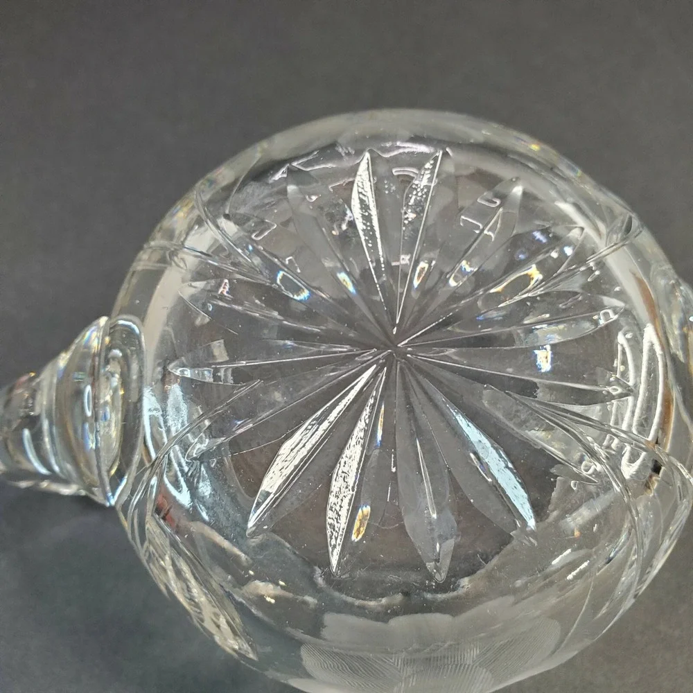 Cut Clear Glass Etched Frosted Flower Double Handled Open Sugar Bowl Heavy